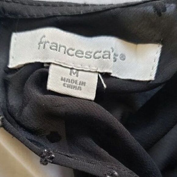 Francesca's Collections Black Boho Style Swiss Dot Short Sleeve Dress - Picture 3 of 3